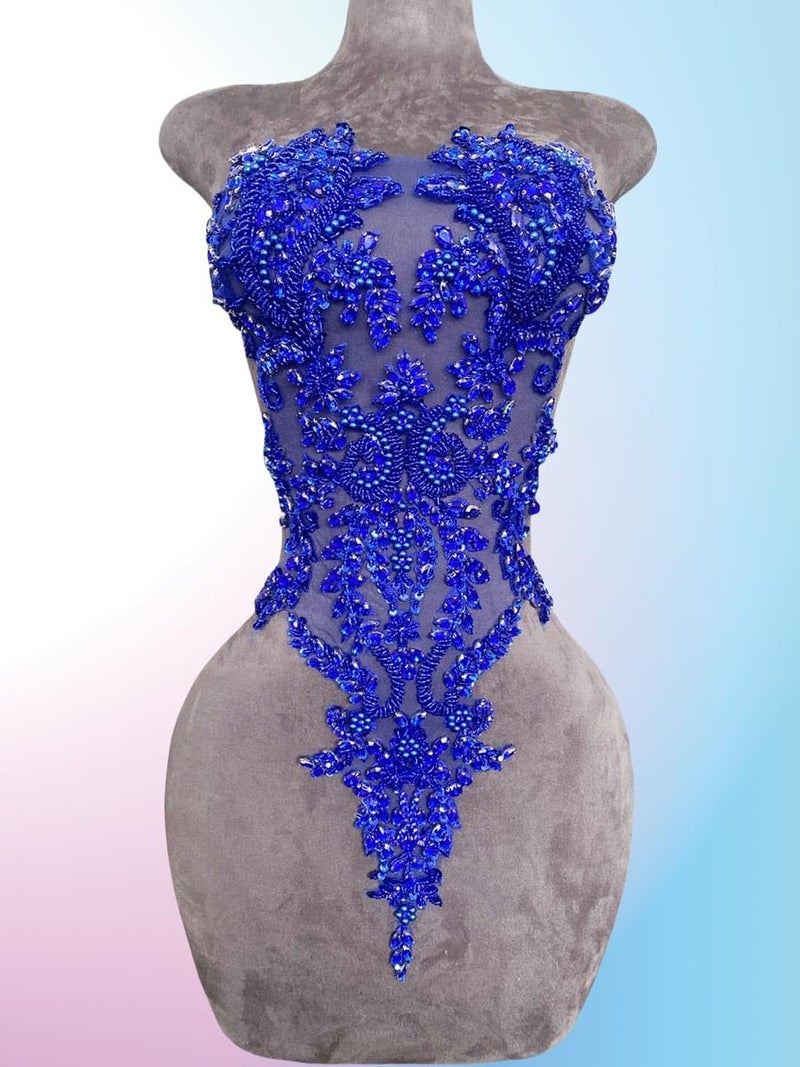 ArtistryXB تطبيقات دانتيل مرصعة بالأحجار الكريمة اليدوية للخياطة مع خرز وخرز لزينة الملابس 1 قطعة/كيس (أزرق) - Image 2